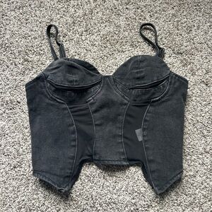 Pretty Little Thing PLT Black Denim Corset Top. Size Small / Size 2